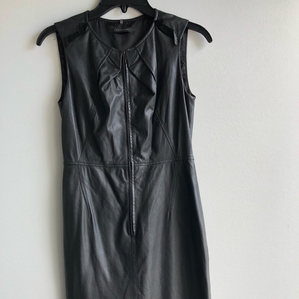 Elie Tahari black leather dress